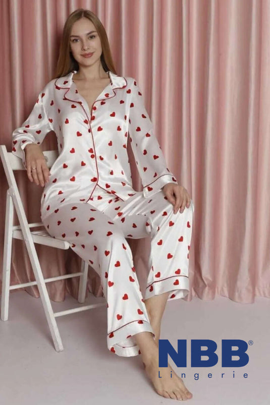 Ensemble pyjama NBB en satin à motifs écru