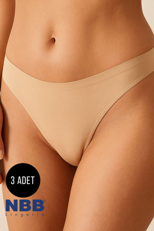 NBB Dikişsiz 3'lü String Külot Siyah Beyaz Ten
