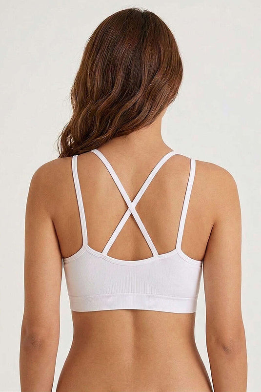 NBB Bralette Senza Cuciture con Lacci Incrociati Bianco