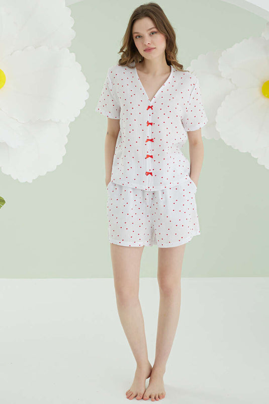 Ensemble pyjama en mousseline écru NBB avec short et nœud papillon cœur