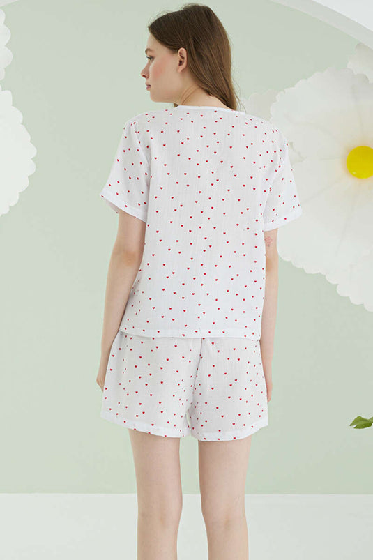 Ensemble pyjama en mousseline écru NBB avec short et nœud papillon cœur