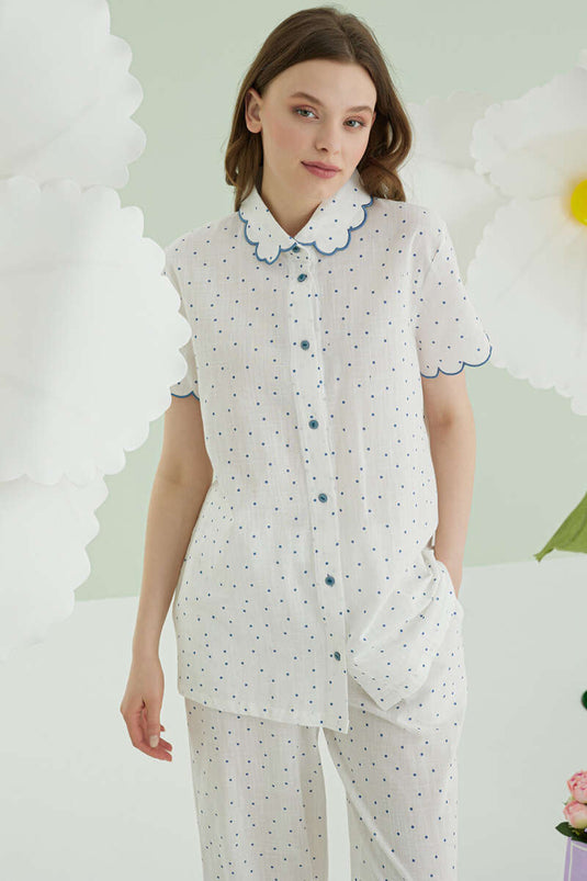 Ensemble pyjama en lin à pois bleu NBB