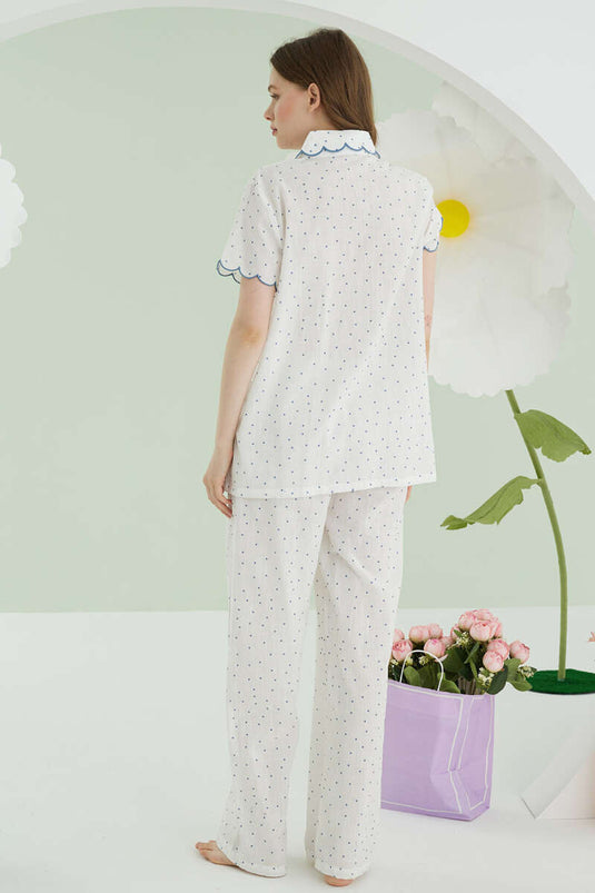 Ensemble pyjama en lin à pois bleu NBB