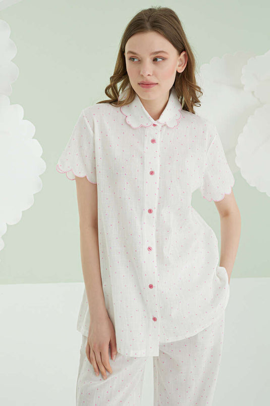 Ensemble pyjama en lin à pois NBB rose