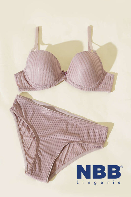 NBB Gestreiftes, transparentes, gepolstertes BH-Set, Nerz