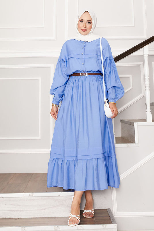 Ensemble jupe à manches ballon et détails côtelés bleu bébé