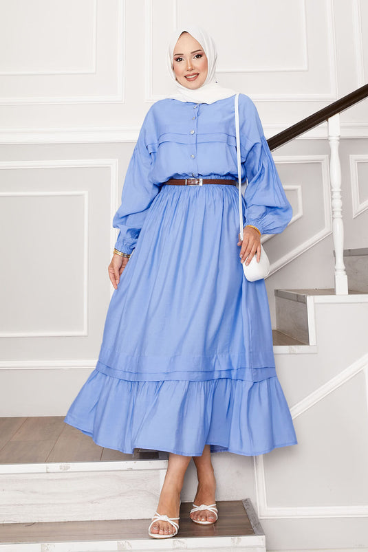 Ensemble jupe à manches ballon et détails côtelés bleu bébé