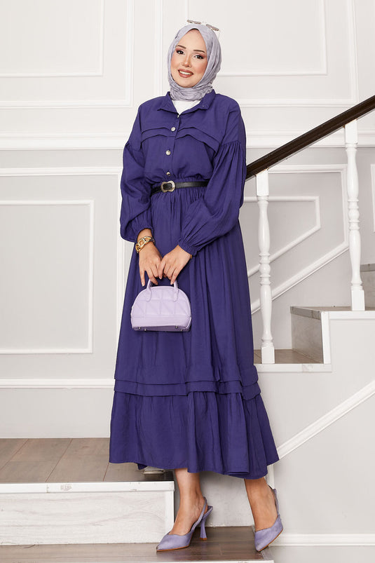 Ensemble jupe à manches ballon et détails côtelés violet