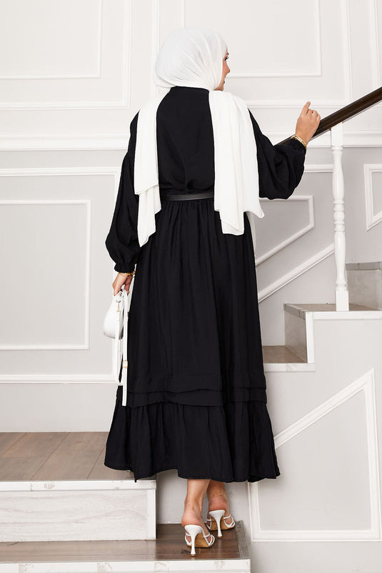 Ensemble jupe à manches ballon et détails côtelés noir