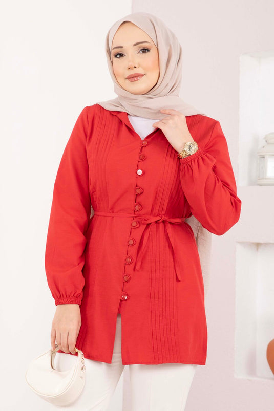 Overhemd met nervuurrand en koord, rood