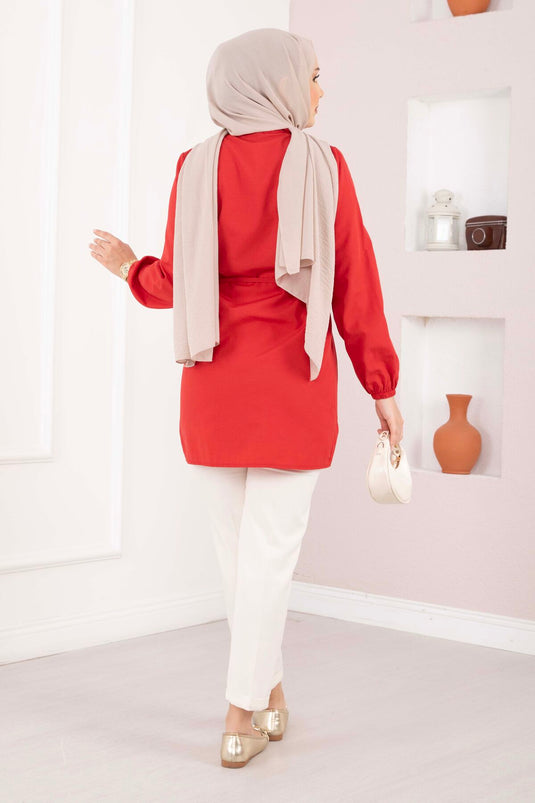 Overhemd met nervuurrand en koord, rood