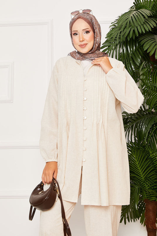 Nervür Detaylı Brit Düğmeli İkili Takım Taş