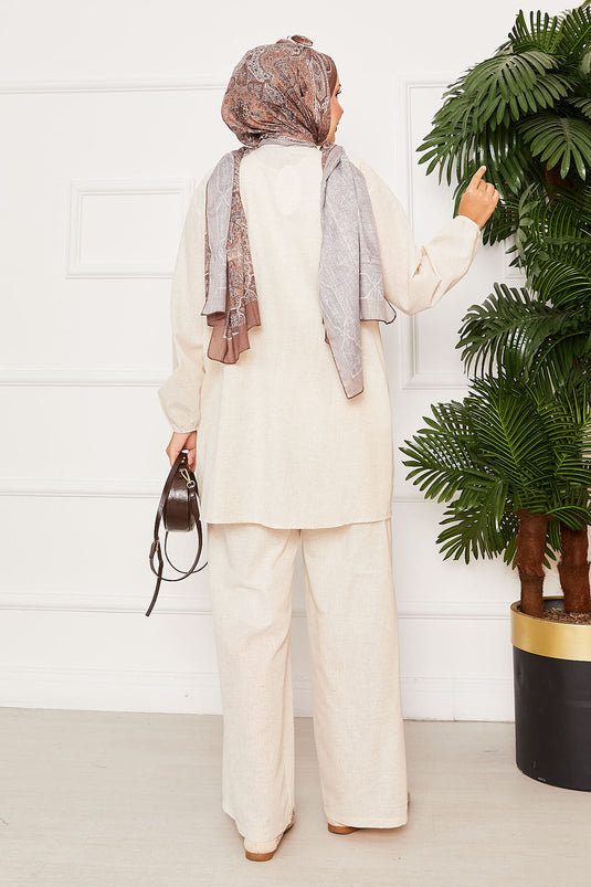 Nervür Detaylı Brit Düğmeli İkili Takım Taş