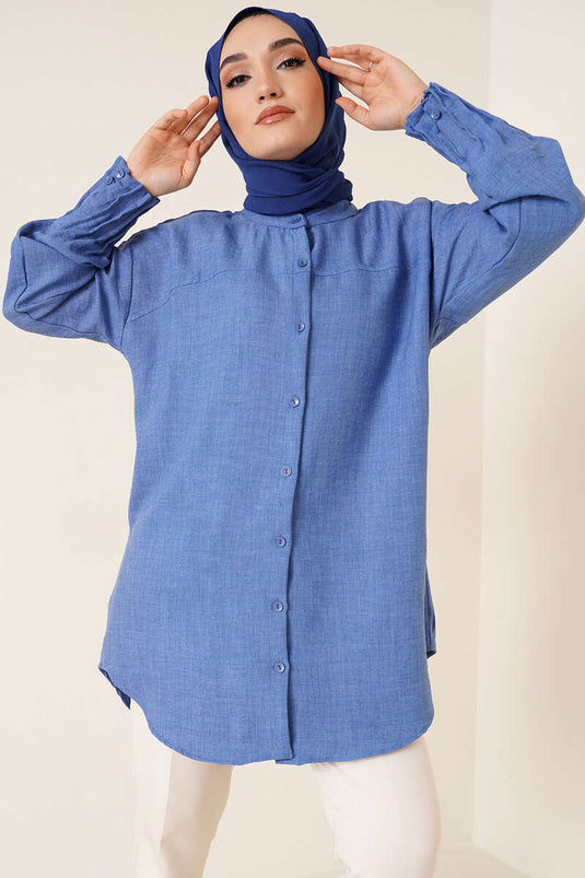 Freizeithemd mit Rippdetail Indigo