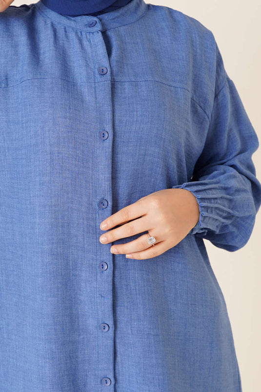 Freizeithemd mit Rippdetail Indigo