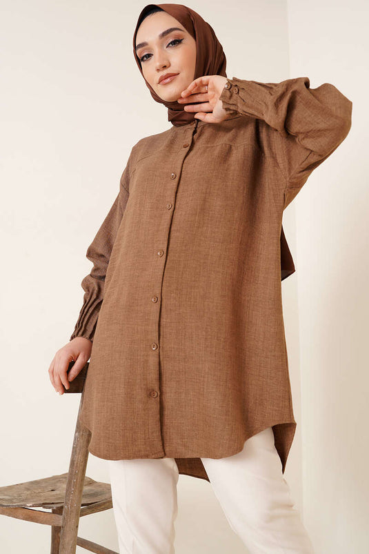 Geripptes Freizeithemd in Braun