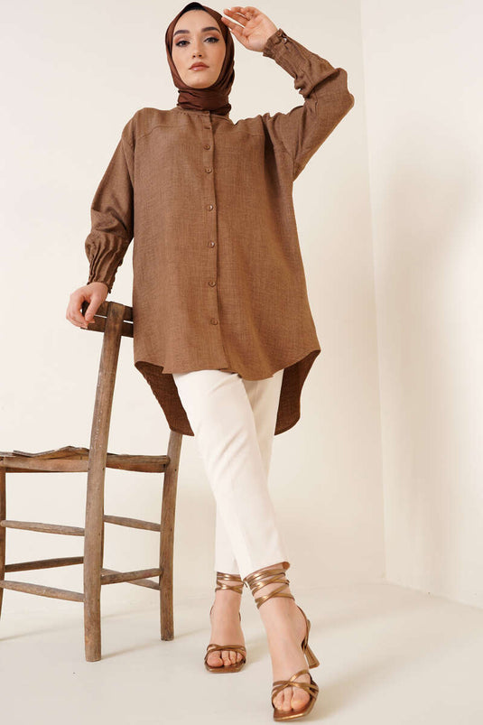 Geripptes Freizeithemd in Braun