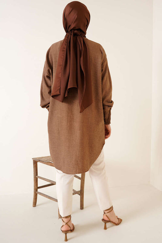 Geripptes Freizeithemd in Braun