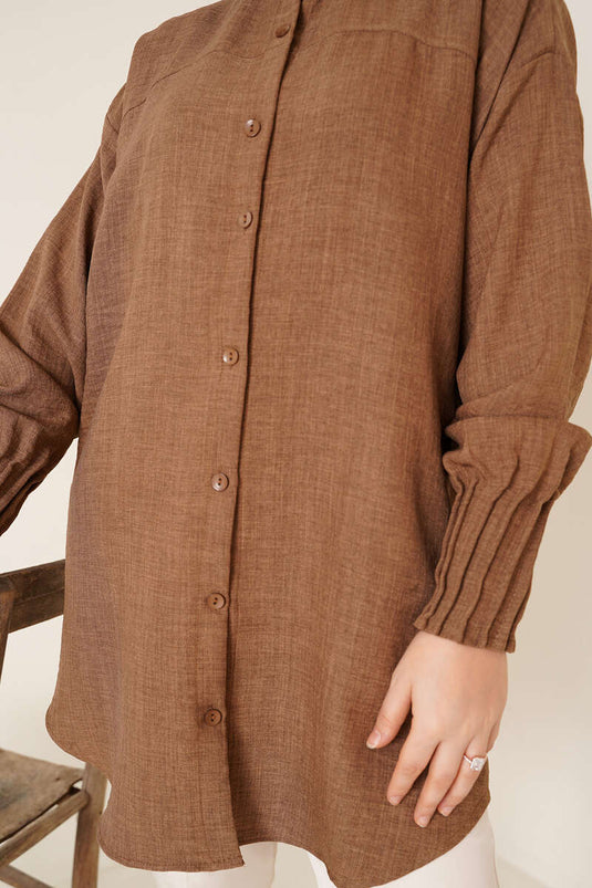 Geripptes Freizeithemd in Braun