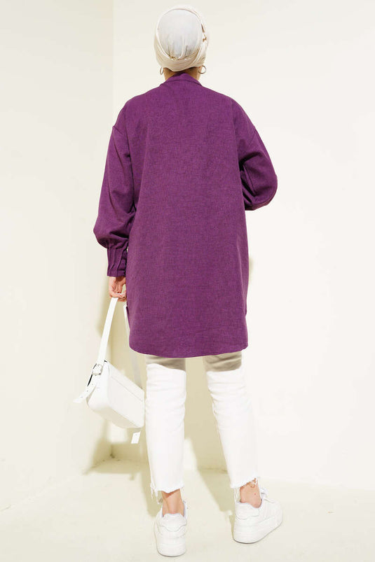 Lockeres Hemd Lila mit Rippdetail