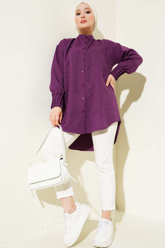 Lockeres Hemd Lila mit Rippdetail