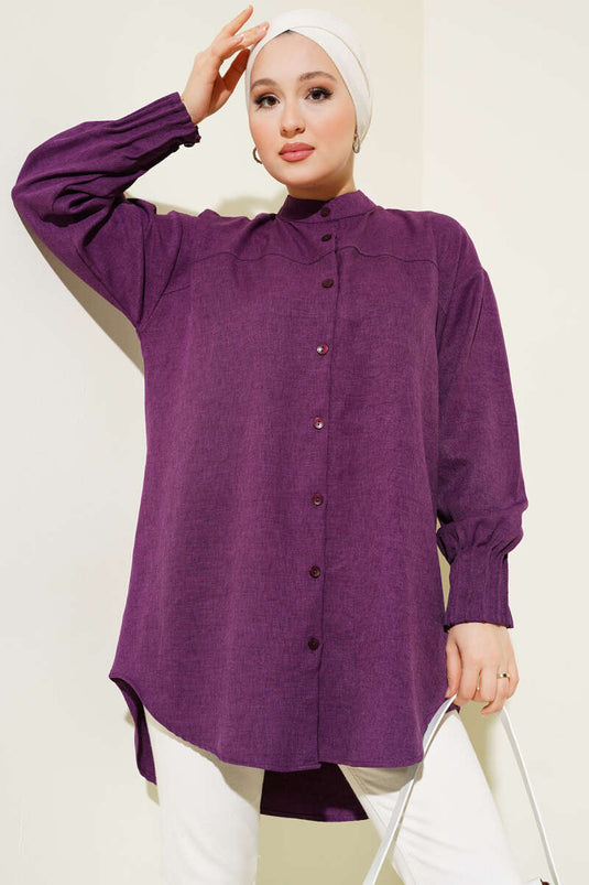 Lockeres Hemd Lila mit Rippdetail