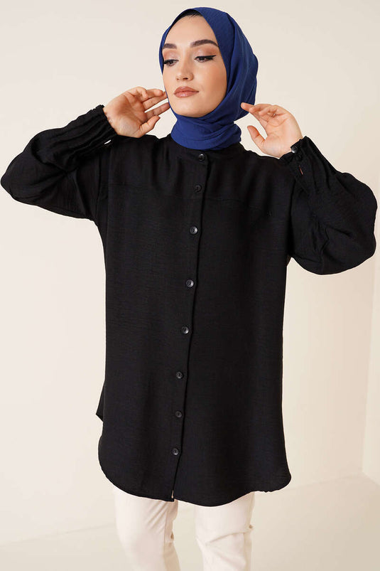 Nervür Detaylı Salaş Gömlek Siyah