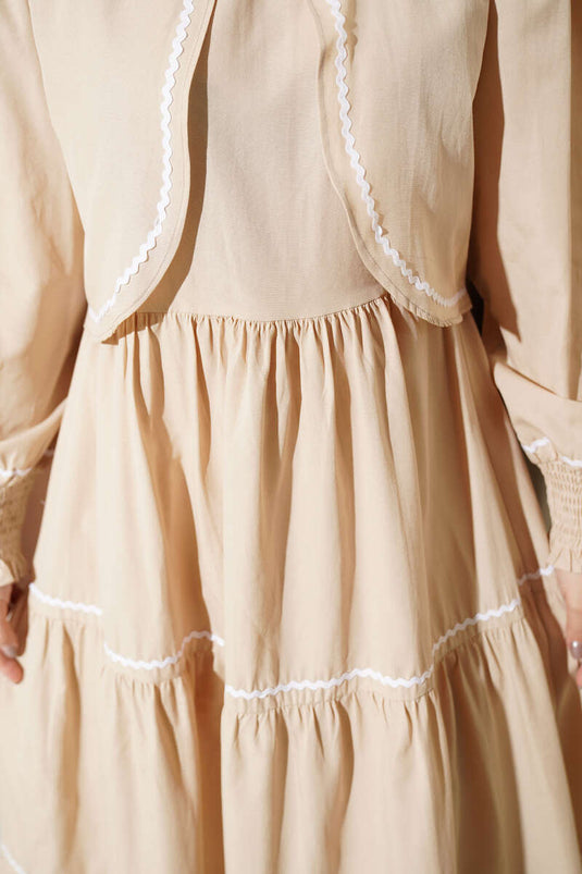 Ribbed Stitch Detail Dress Set Beige