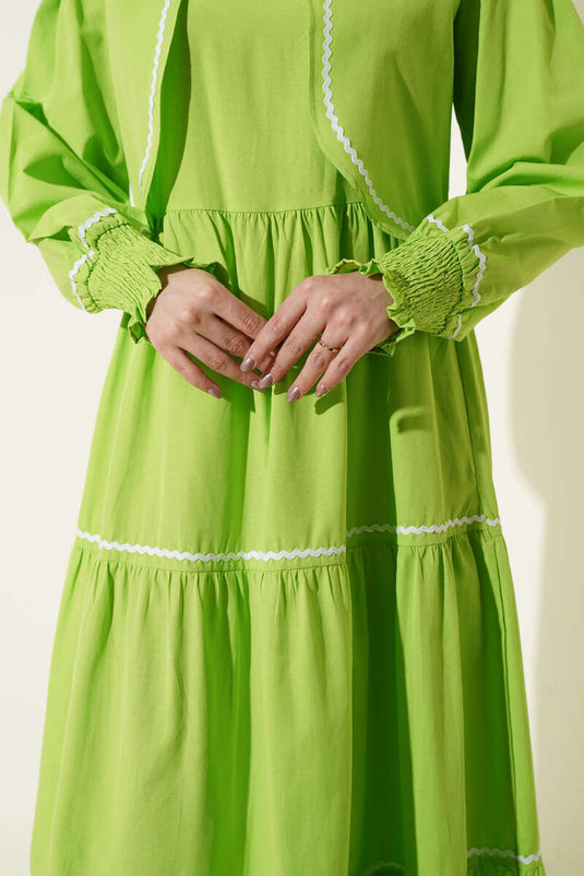 Ensemble robe avec détails de couture nervurée vert pistache