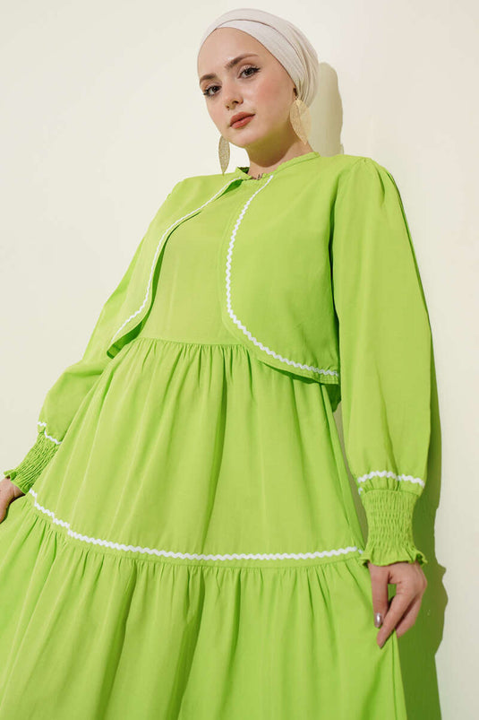 Ensemble robe avec détails de couture nervurée vert pistache