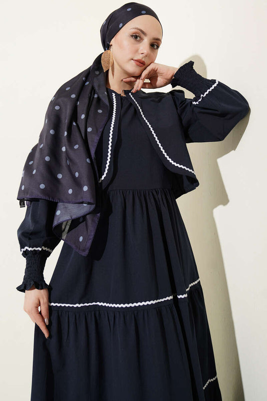 Nervür-Naht Detail Kleid-Set Dunkelblau