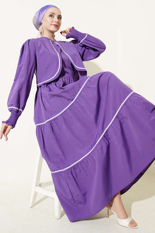 Ribbed Stitch Detail Dress Set Purple