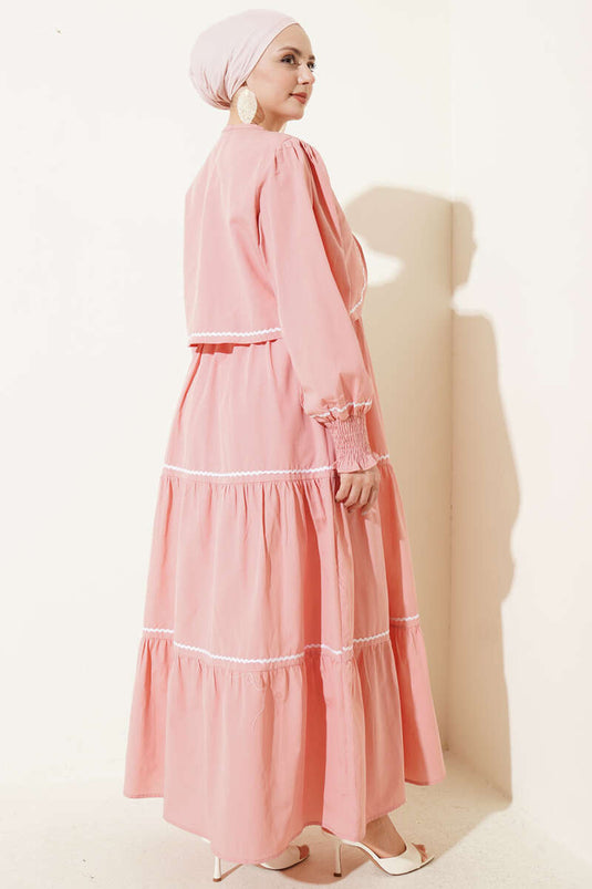 Ribbed Stitch Detail Dress Set in Powder Pink