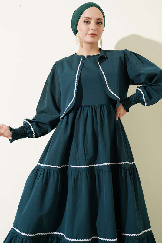 Ensemble robe avec détails de couture nervurée Émeraude