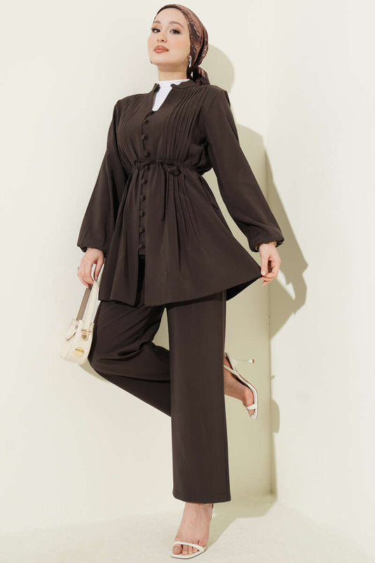 Ribbed British Buttoned Modal Two-Piece Set Coffee