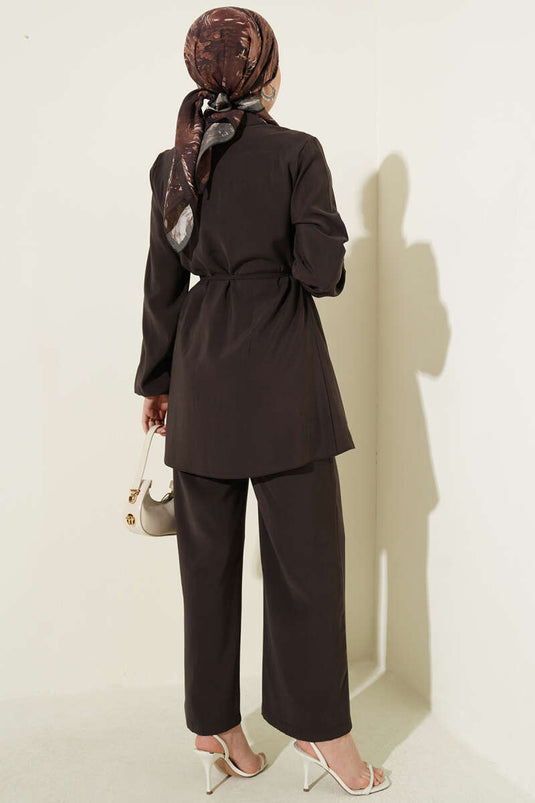 Ribbed British Buttoned Modal Two-Piece Set Coffee