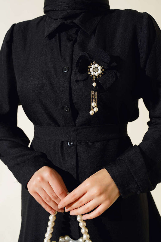 Black Linen Two-Piece Set with a Beautiful Belt