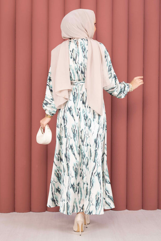 Robe Neva blanche plissée avec ceinture émeraude