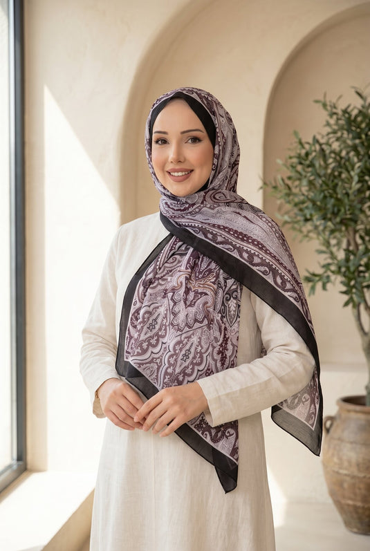 Série de foulards Neva à motif ethnique Bordeaux