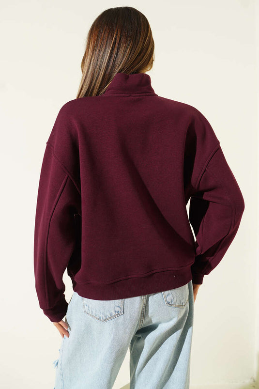 New York Zip-Up Three-Thread Sweatshirt, Plum