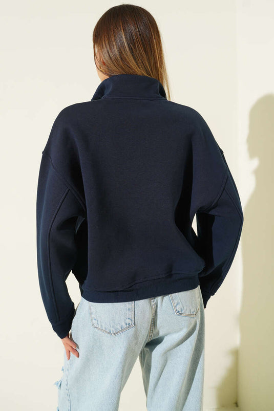 New York Zip-Up Three-Thread Sweatshirt Navy Blue