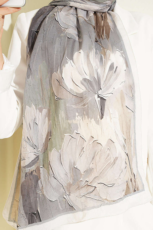 Nilüfer Patterned Bamboo Scarf Beige