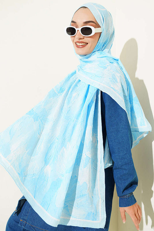 Écharpe En Bambou À Motif Nilüfer Bleu Glacé