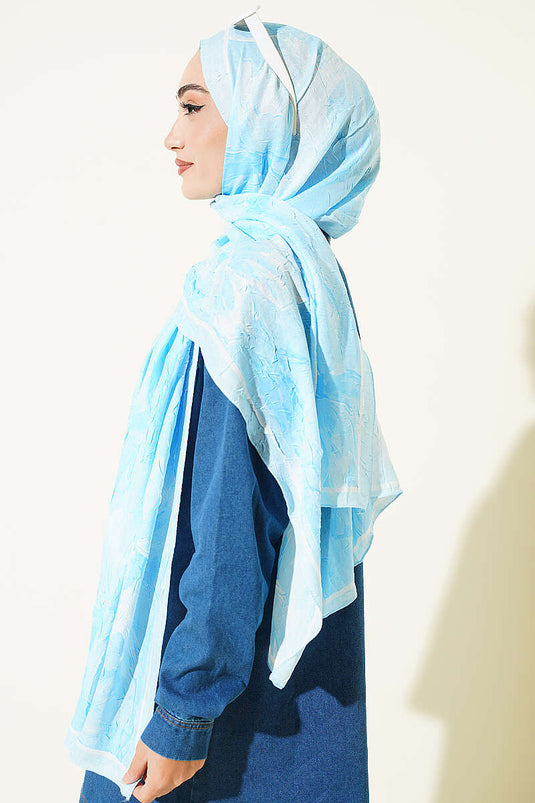 Écharpe En Bambou À Motif Nilüfer Bleu Glacé