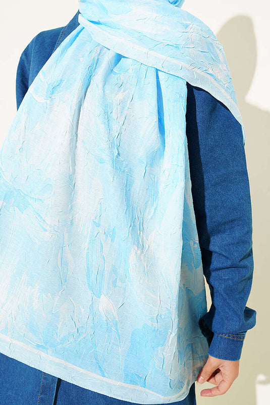 Écharpe En Bambou À Motif Nilüfer Bleu Glacé