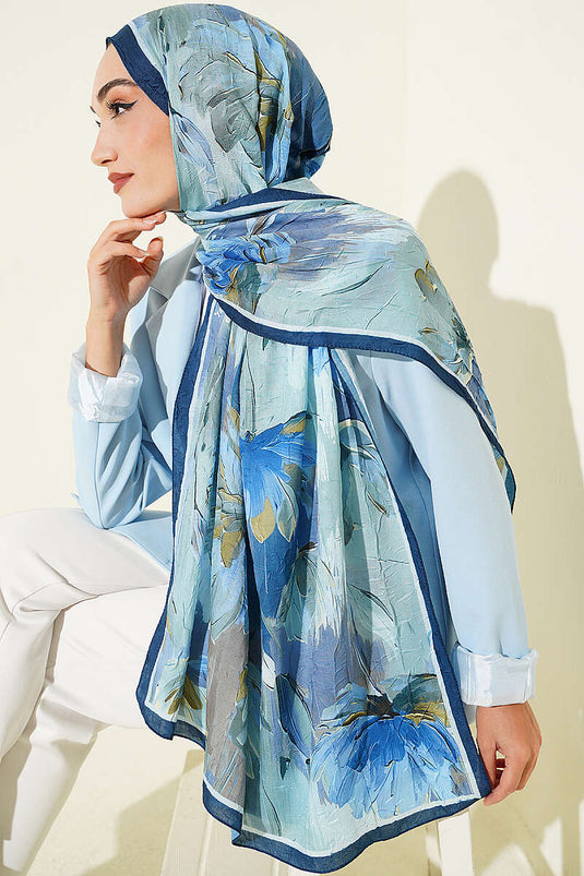 Sciarpa In Bambù Con Motivo Nilüfer Blu Navy E Verde