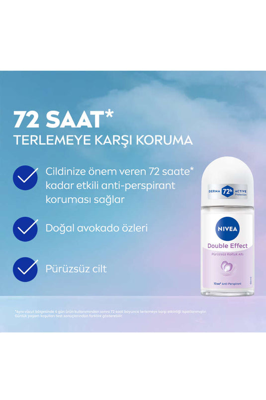 Nivea Double Effect Violet Senses 72-Hour Smoothness Effect Women's Roll-on Deodorant 50 ml