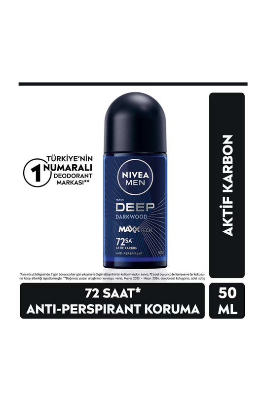 Nivea Men Deep Darkwood Active Carbon 72-Hour Men's Roll-on Deodorant 50 ml