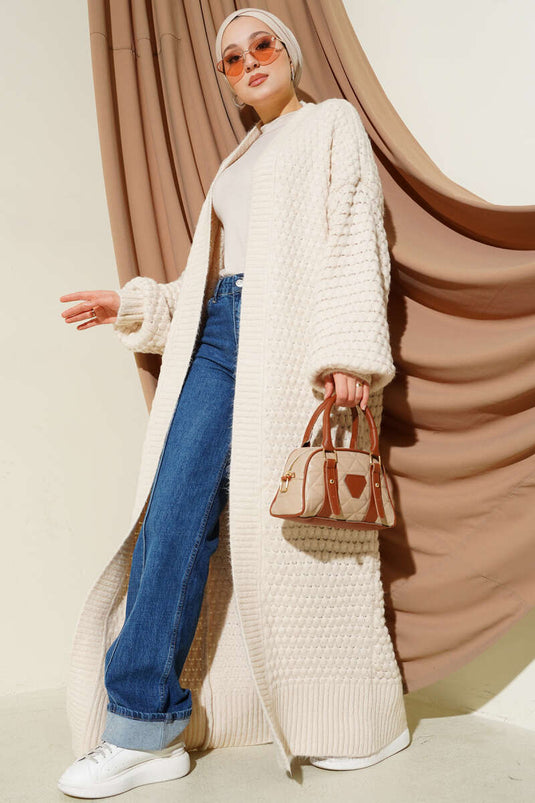 Chickpea Pattern Long Knit Cardigan Beige