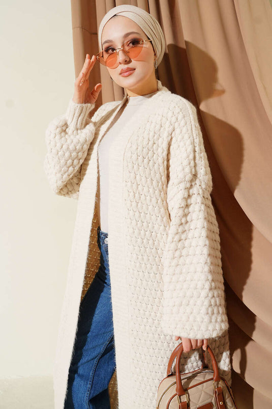 Chickpea Pattern Long Knit Cardigan Beige